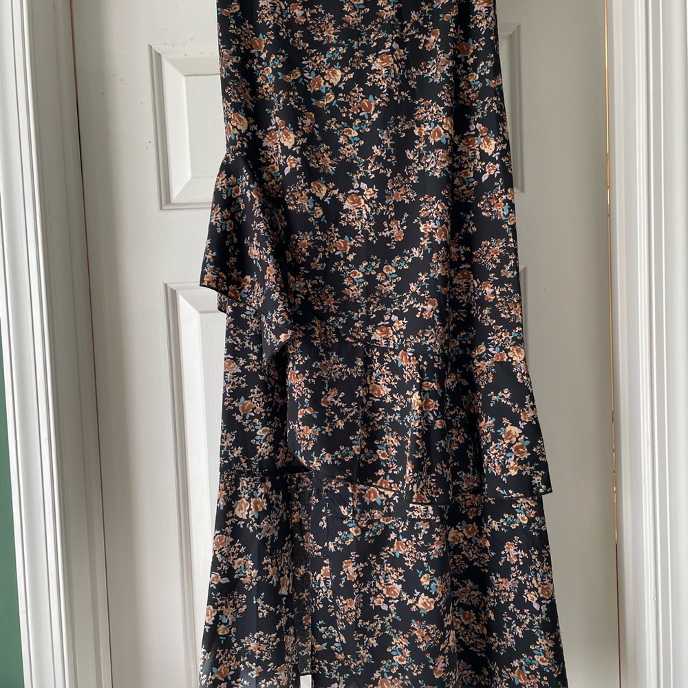 Floral Black Asymmetrical Skirt